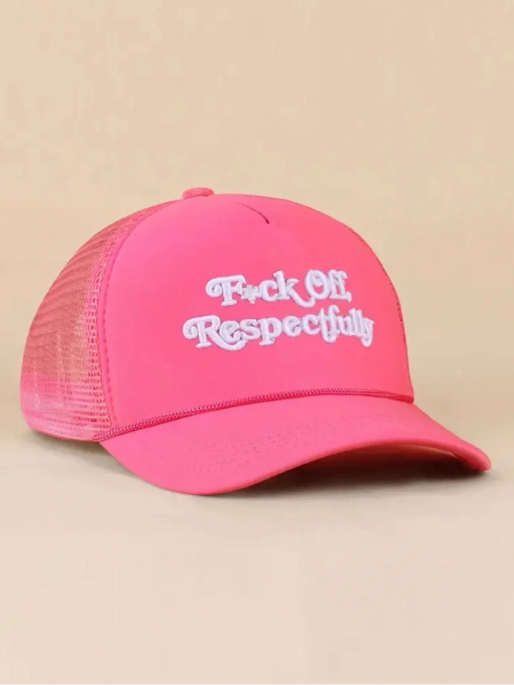 NWT Zenana "F*ck Off, Respectfully" Embroidered Mesh Trucker Hat - HOT PINK💗 - Picture 2 of 6
